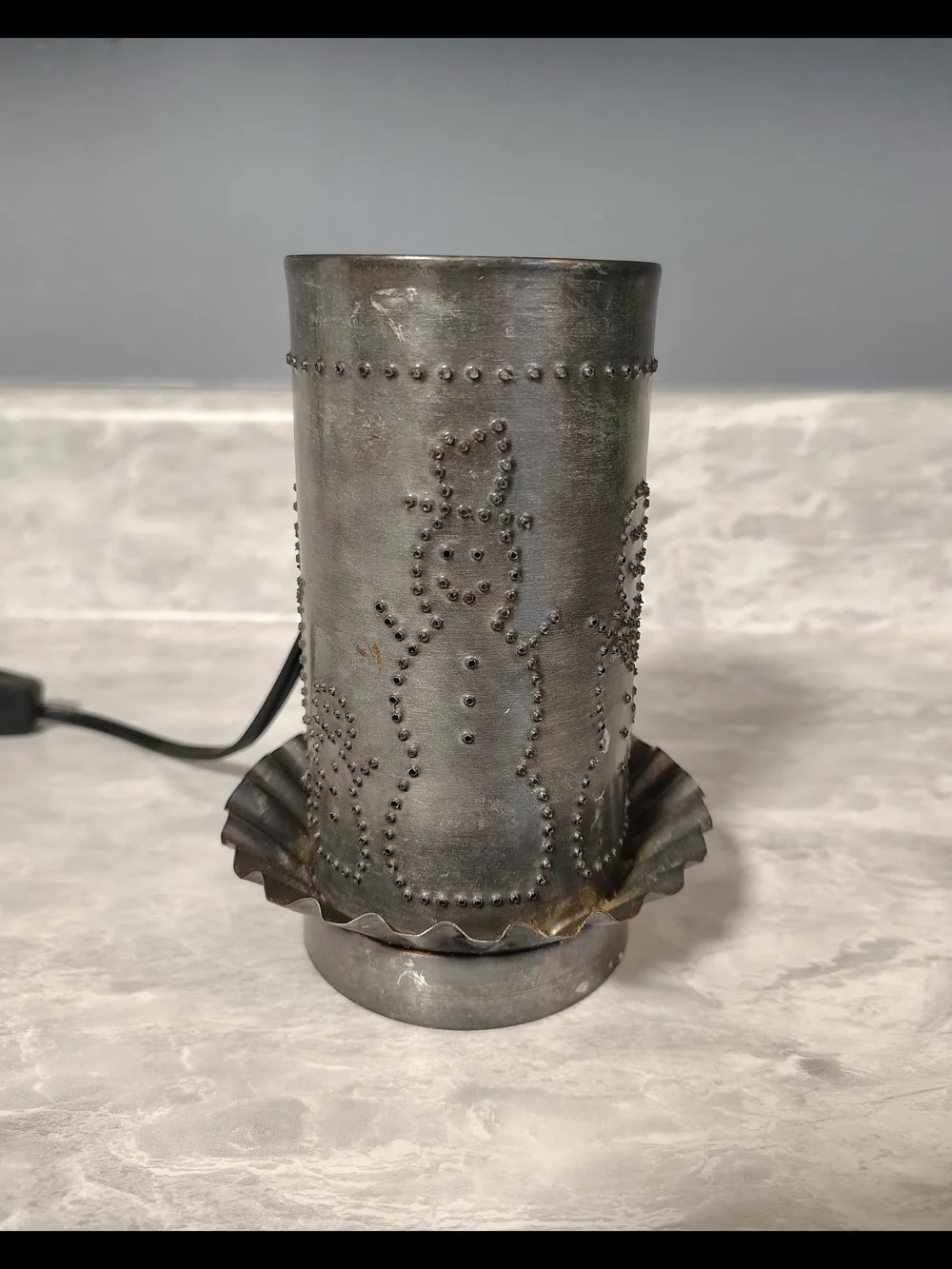 Primitive Punched Tin Snowman Rustic Lamp USA